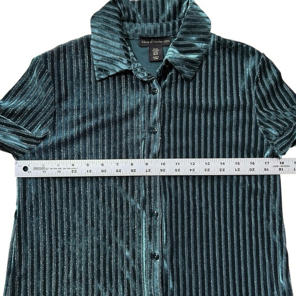 HOUSE of HARLOW  1960 Teal Velvet Silver Metallic Button Up sz XS Burnout Stripe - Picture 6 of 9